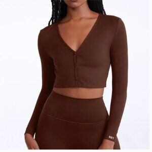 Set Active Luxform Crop Cardigan In Brown Medium